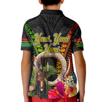 Vanuatu Independence Day Kid Polo Shirt Boars Tusk and Melanesian Warrior Indipendens Dei