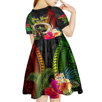 Vanuatu Independence Day Kid Short Sleeve Dress Boars Tusk and Melanesian Warrior Indipendens Dei