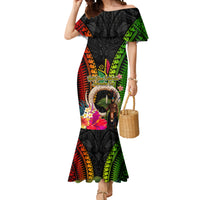 Vanuatu Independence Day Mermaid Dress Boars Tusk and Melanesian Warrior Indipendens Dei LT03 Women Black - Polynesian Pride