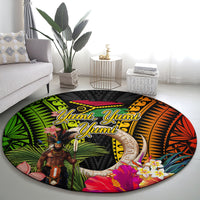 Vanuatu Independence Day Round Carpet Boars Tusk and Melanesian Warrior Indipendens Dei