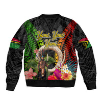 Vanuatu Independence Day Sleeve Zip Bomber Jacket Boars Tusk and Melanesian Warrior Indipendens Dei LT03 - Polynesian Pride