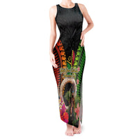 Vanuatu Independence Day Tank Maxi Dress Boars Tusk and Melanesian Warrior Indipendens Dei LT03 Women Black - Polynesian Pride