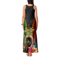 Vanuatu Independence Day Tank Maxi Dress Boars Tusk and Melanesian Warrior Indipendens Dei LT03 - Polynesian Pride