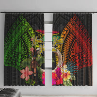 Vanuatu Independence Day Window Curtain Boars Tusk and Melanesian Warrior Indipendens Dei LT03 With Hooks Black - Polynesian Pride