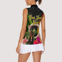 Vanuatu Independence Day Women Sleeveless Polo Shirt Boars Tusk and Melanesian Warrior Indipendens Dei