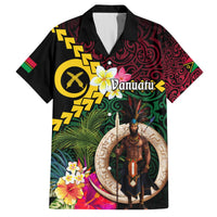 Vanuatu Indipendens Dei Hawaiian Shirt Boars Tusk and Melanesian Warrior Hibiscus LT03 Black - Polynesian Pride