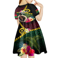 Vanuatu Indipendens Dei Kid Short Sleeve Dress Boars Tusk and Melanesian Warrior Hibiscus