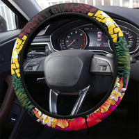 Vanuatu Indipendens Dei Steering Wheel Cover Boars Tusk and Melanesian Warrior Hibiscus LT03 - Polynesian Pride
