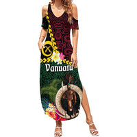 Vanuatu Indipendens Dei Summer Maxi Dress Boars Tusk and Melanesian Warrior Hibiscus LT03 Women Black - Polynesian Pride