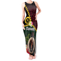 Vanuatu Indipendens Dei Tank Maxi Dress Boars Tusk and Melanesian Warrior Hibiscus LT03 Women Black - Polynesian Pride