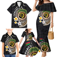 Vanuatu Independence Day Family Matching Mermaid Dress and Hawaiian Shirt Melanesian Tribal Pig Tusk with Tropical Plants