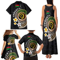 Vanuatu Independence Day Family Matching Tank Maxi Dress and Hawaiian Shirt Melanesian Tribal Pig Tusk with Tropical Plants