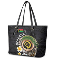 Vanuatu Independence Day Leather Tote Bag Melanesian Tribal Pig Tusk with Tropical Plants