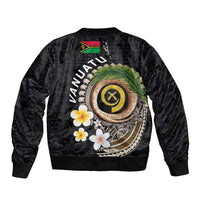 Vanuatu Independence Day Sleeve Zip Bomber Jacket Melanesian Tribal Pig Tusk with Tropical Plants