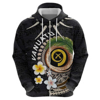 Vanuatu Independence Day Zip Hoodie Melanesian Tribal Pig Tusk with Tropical Plants