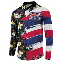 Hawaiian Flag Day Button Sweatshirt Tropical Flowers and Leaves LT03 - Polynesian Pride