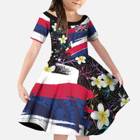 Hawaiian Flag Day Family Matching Off Shoulder Maxi Dress and Hawaiian Shirt Tropical Flowers and Leaves