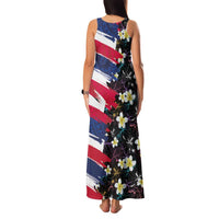 Hawaiian Flag Day Family Matching Tank Maxi Dress and Hawaiian Shirt Tropical Flowers and Leaves