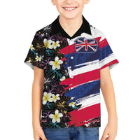 Hawaiian Flag Day Kid Hawaiian Shirt Tropical Flowers and Leaves LT03 Kid Black - Polynesian Pride