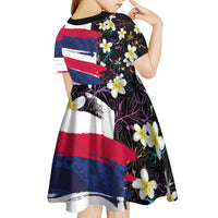 Hawaiian Flag Day Kid Short Sleeve Dress Tropical Flowers and Leaves LT03 - Polynesian Pride