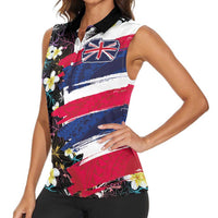 Hawaiian Flag Day Women Sleeveless Polo Shirt Tropical Flowers and Leaves