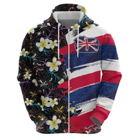 Hawaiian Flag Day Zip Hoodie Tropical Flowers and Leaves