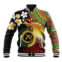 Vanuatu and Papua New Guinea Together Baseball Jacket Bird-of-paradise and Pig Tusk Melanesian Pattern