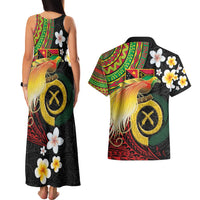Vanuatu and Papua New Guinea Together Couples Matching Tank Maxi Dress and Hawaiian Shirt Bird-of-paradise and Pig Tusk Melanesian Pattern