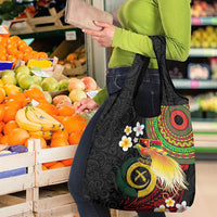 Vanuatu and Papua New Guinea Together Grocery Bag Bird-of-paradise and Pig Tusk Melanesian Pattern