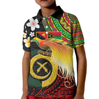 Vanuatu and Papua New Guinea Together Kid Polo Shirt Bird-of-paradise and Pig Tusk Melanesian Pattern