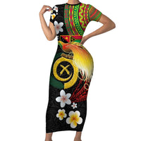 Vanuatu and Papua New Guinea Together Short Sleeve Bodycon Dress Bird-of-paradise and Pig Tusk Melanesian Pattern