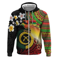 Vanuatu and Papua New Guinea Together Zip Hoodie Bird-of-paradise and Pig Tusk Melanesian Pattern