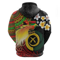 Vanuatu and Papua New Guinea Together Zip Hoodie Bird-of-paradise and Pig Tusk Melanesian Pattern