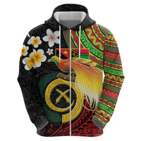 Vanuatu and Papua New Guinea Together Zip Hoodie Bird-of-paradise and Pig Tusk Melanesian Pattern