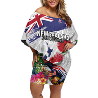New Zealand Christmas Family Matching Off Shoulder Short Dress and Hawaiian Shirt Meri Kirihimete-Tuatara and Pohutukawa White Color