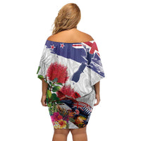 New Zealand Christmas Family Matching Off Shoulder Short Dress and Hawaiian Shirt Meri Kirihimete-Tuatara and Pohutukawa White Color