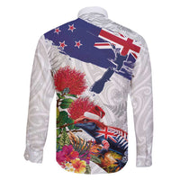 New Zealand Christmas Family Matching Short Sleeve Bodycon Dress and Hawaiian Shirt Meri Kirihimete-Tuatara and Pohutukawa White Color