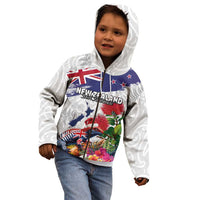 New Zealand Christmas Kid Hoodie Meri Kirihimete-Tuatara and Pohutukawa White Color