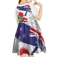 New Zealand Christmas Kid Short Sleeve Dress Meri Kirihimete-Tuatara and Pohutukawa White Color