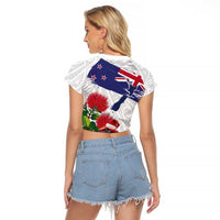 New Zealand Christmas Raglan Cropped T Shirt Meri Kirihimete-Tuatara and Pohutukawa White Color