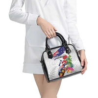 New Zealand Christmas Shoulder Handbag Meri Kirihimete-Tuatara and Pohutukawa White Color