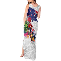 New Zealand Christmas Tank Maxi Dress Meri Kirihimete-Tuatara and Pohutukawa White Color