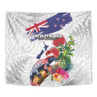 New Zealand Christmas Tapestry Meri Kirihimete-Tuatara and Pohutukawa White Color