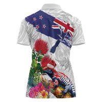 New Zealand Christmas Women Polo Shirt Meri Kirihimete-Tuatara and Pohutukawa White Color
