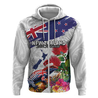 New Zealand Christmas Zip Hoodie Meri Kirihimete-Tuatara and Pohutukawa White Color