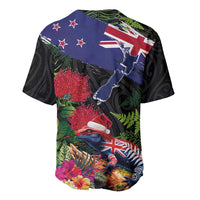 New Zealand Christmas Baseball Jersey Meri Kirihimete-Tuatara and Pohutukawa Black Color