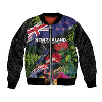 New Zealand Christmas Bomber Jacket Meri Kirihimete-Tuatara and Pohutukawa Black Color