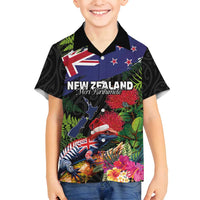 New Zealand Christmas Family Matching Long Sleeve Bodycon Dress and Hawaiian Shirt Meri Kirihimete-Tuatara and Pohutukawa Black Color