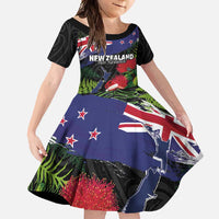 New Zealand Christmas Family Matching Off Shoulder Maxi Dress and Hawaiian Shirt Meri Kirihimete-Tuatara and Pohutukawa Black Color