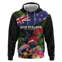 New Zealand Christmas Hoodie Meri Kirihimete-Tuatara and Pohutukawa Black Color